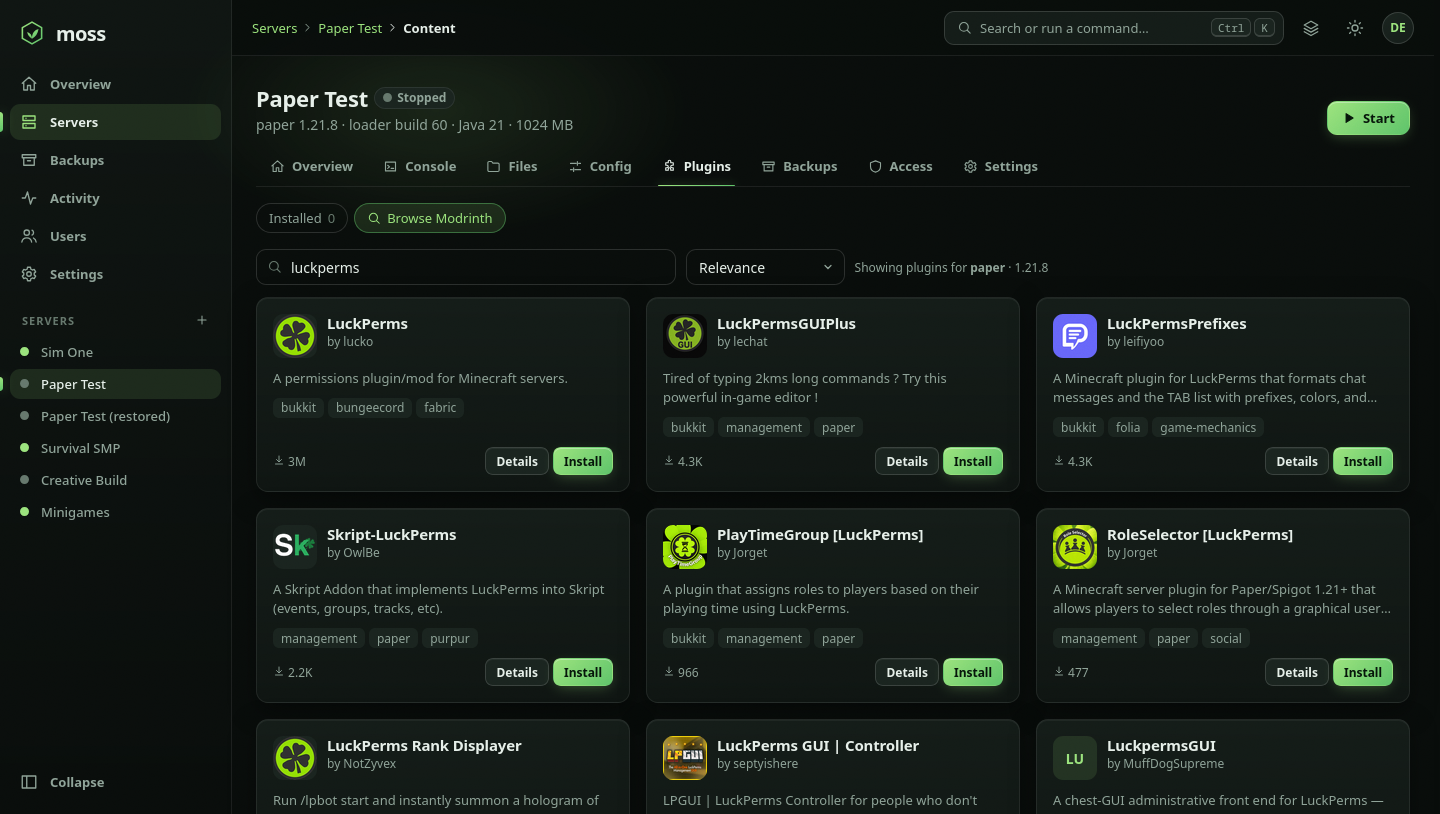 Plugin catalogue screenshot